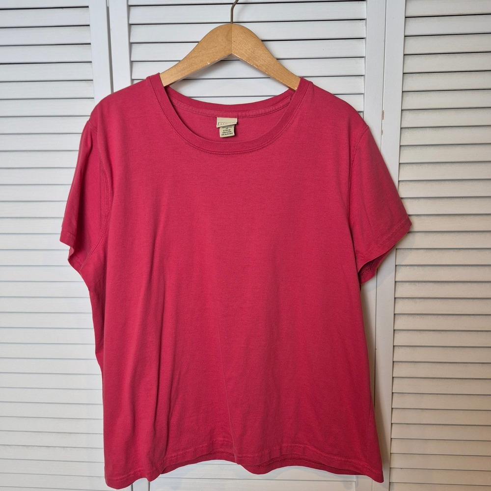 L.L.Bean Pink‎ 100% Cotton T-Shirt Short Sleeve Casual Top Womens 1X Layering
